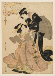 Komachi Washing Her Book of Poems, início do século XIX