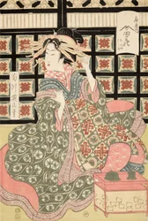 Ukiyo-e Impressão de Courtesan por Eizan, c.1810 (impressão em bloco de madeira a cores)