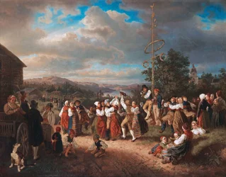 Romantismo: Dança de verão em Raettvik por Zoll, Kilian Christoffer (1818-1860)
