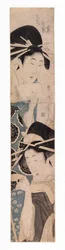 Duas cortesãs, uma com uma chávena de saqué, c.1795-1804 (xilogravura a cores)