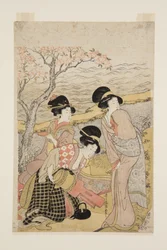 A Sake Party by the Sea (impressão a cores em bloco de madeira)