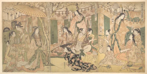 Uma vista dos prazeres do Taiko e das suas cinco esposas em Rakutō