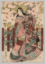 Chōzan de Chōjiya da série Triptych of Beauties Before Blinds