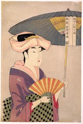 Femme tenant un parasol - Woman Holding Up a Parasol, da série Ten Types in the Physiognomic Study of Women par Utamaro, Kitagawa (1753-1806), c. 1793 - Color woodcut, 38,1x25,7 - Private Collection