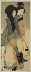 Geisha (Geigi), da série, Three Amusements of Contemporary Beauties, c.1800 (impressão em bloco de madeira a cores; naga-oban)