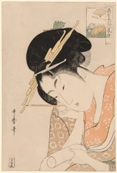 Hanaogi do Ogiya, da série "Belezas Renomadas Comparadas aos Seis Poetas Imortais (Komei bijin rokkasen)"