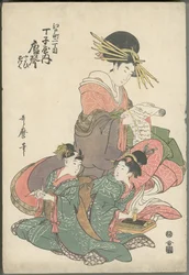Karagoto da Chōjiya com as acompanhantes Yayoi e Ageha