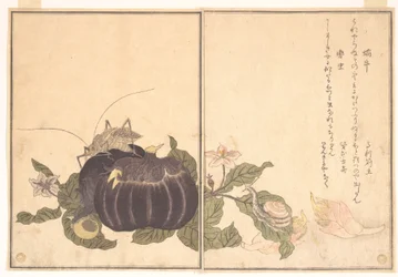 Caracol terrestre (Katatsumuri); grande esperança (Kutsuwamushi), do livro ilustrado de criaturas rastejantes (Ehon mushi erami)