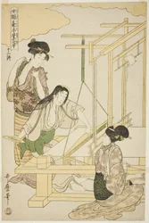 Nº 12 (juni), da série "Mulheres na Indústria da Sericultura (Joshoku kaiko tewaza-gusa)"