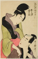 Primeiro rascunho d Tokubei, da série s ``Fashio na be pat rns member Utamaro Styee (Ryu pó mais próximo do tipo Utamaro)