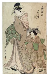 Oiran com dois Kamuro, Período Edo, c.1790 (xilogravura sobre papel)