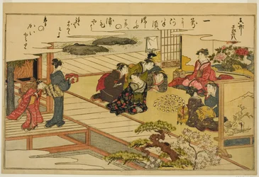 Jogo de correspondência de conchas, do livro ilustrado "Gifts from the Ebb Tide (Shiohi no tsuto)"