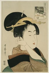 Tatsumi Roko, da série “Belezas Renomadas Comparadas aos Seis Poetas Imortais” (“Komei bijin rokkasen”)