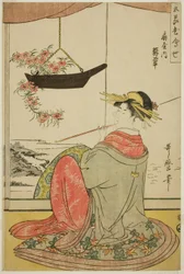 A cortesã Hisui da Fan House (Ogiya uchi Hisui), da série The Five Festivals Flower Competition (Gosechi hana awase)