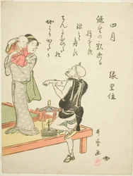 O Quarto Mês (Shigatsu), de uma série sem título de cenas de gênero nos doze meses, com poemas kyoka