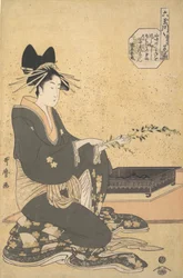 O Oiran Hanaogi de Ogiya, da série "Six Jewel Rivers" Mutamagawa, ca. 1795-96.
