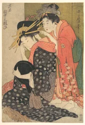 A oiran Yoso-oi sentada à sua toilette