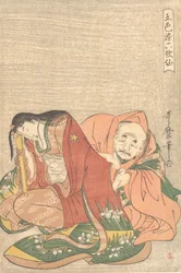 "O Poeta Sojo Henjo 816-890 Atirando uma Carta na Manga de uma Mulher, ca. 1798.