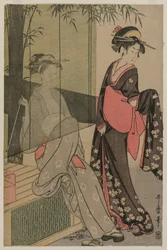 Duas mulheres por um cego de bambu, c. 1797 ou 1798.