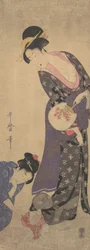 Duas mulheres com um bebê que está brincando no chão, ca. 1793.
