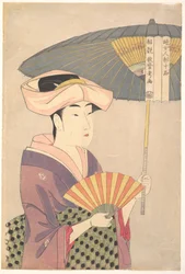 «Mulher segurando uma sombrinha levantada» da série «Dez tipos de fisionomia feminina» (Fujo ninsō juppen: Higasa o sasu onna)