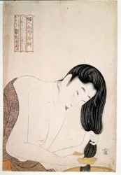 A própria mulher a pintar. Sd. Obra de Utamaro KITAGAWA (1753-1806).