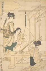 Mulheres tecendo panos de seda, ca. 1800.