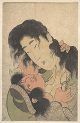 Yamauba a brincar com Kintarō