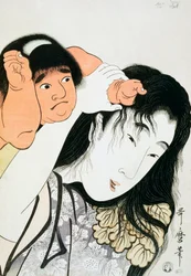 Yamauba e Kintaro, figuras populares do folclore japonês, gravura ukiyo-e de Kitagawa Utamaro (1753-1806), xilogravura, civilização japonesa, período Edo