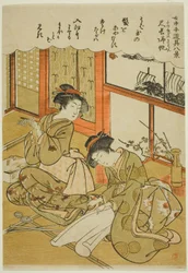 Velas de retorno das facas de bambu (Takenaga no kihan), da série "Oito vistas de utensílios de criadas (Jochu tedogu hakkei)"