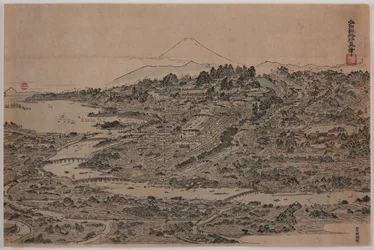 Vista aérea de Edo, cerca de 1800-1810 (xilogravura sobre papel)