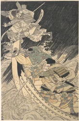Minamoto Yoshitsune e o seu Retentor, o Monge Benkei..., no final do século XVIII.