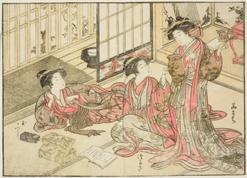 Cortesãs de Kado Daikokuya, do livro "Espelho de Belas Mulheres dos Bairros do Prazer (Seiro bijin awase sugata kagami)", vol. 2