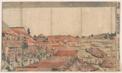 Paisagem; representando uma festa da água com lanternas