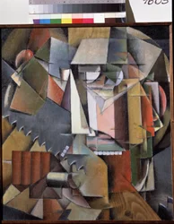 Auto-retrato com uma Serra. Pintura de Ivan Vasilyevich Klyun (Kliun) (Ivan Klioune) (1873-1943), óleo sobre tela