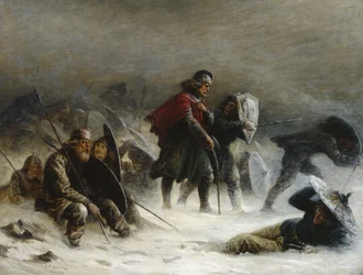 O Rei Sverre numa nevasca nas Montanhas Voss