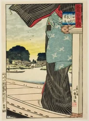 Vista Distante da Colina Matsuchi do Rio Sumida (Sumidagawa yori Matsuchiyama enkei), da série "Cem Vistas da Província de Musashi (Musashi hyakkei no uchi)"