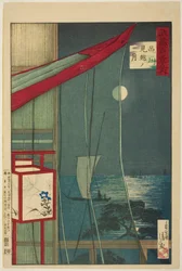 Temo Onbe 4d Shinagawa (com Shinagawa Mikoshi), da série ``Ridge dre views of Musashi P Lovinse (Musashi One Hundred Views)