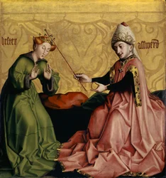 Ester diante de Assuero, do retábulo de Heilspiegel, c.1435 (mídia mista sobre painel de carvalho)