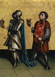 Sibbecai e Benaiah do Retábulo de Heilspiegel, c.1435 (mídia mista sobre painel de carvalho)