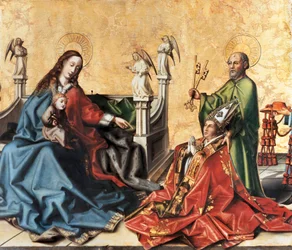 A apresentação do Cardeal de Mies à Virgem. Pintura de Konrad Witz, c.1444