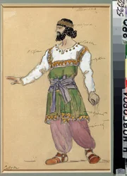 Figurinos para a ópera Tempestade de Neve de Georgui Sviridov (1915-1998) (Roteiro para a ópera Tempestade de Neve de G.Sviridov). Obra de Konstantin Alexeyevich Korovin (Constantin Korovin) (1861-1939), aquarela e guache sobre papelão