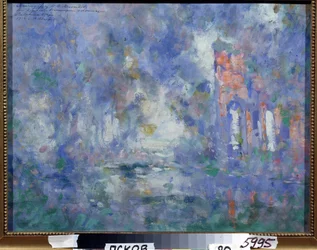 Cenografia para o balé Lago dos Cisnes de Piotr Ilitch Tchaikovsky (1840-1893) (Cenografia para o Balé Lago dos Cisnes de P.Tchaikovsky). Obra de Konstantin Alexeyevich Korovin (Constantin Korovin) (1861-1939), têmpera sobre papelão