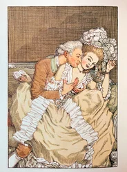 Ilustração para o Livro de Marquise de Franz Blei (uma marquesa que brinca com um amante impaciente) - de Konstantin (Constantin) Andreyevich Somov (1869-1939), gravura