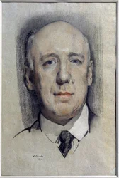 Retrato do Autor F. Sologub (1863-1927). Trabalho de Konstantin (Constantin) Andreyevich Somov (1869-1939), aguarela sobre papel