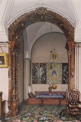 Interiores do Palácio de inverno. A alcova do estudo do grande príncipe Nicholas Nicolaievich, meados do século XIX.