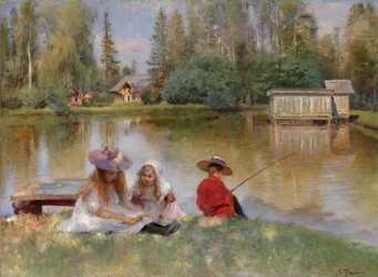 Crianças à beira do lago - Makovsky, Konstantin Yegorovich