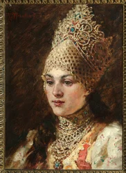 Femme boyard (boiard, boiar) - Peinture de Konstantin Yegorovich Makovsky (Constantin Makovski) (1839-1915), huile sur toile, vers 1890 - (Esposa de Boyar, Óleo sobre tela de Konstantin Yegorovich Makovsky