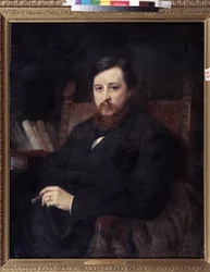 Retrato do compositor Mikhail P. Azanchevsky (Azanchevsky) (1839-1881) (Retrato do Compositor M.P.Azanchevsky). Pintura de Konstantin Yegorovich Makovsky (Constantin Makovsky) (1839-1915), óleo sobre tela