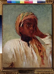 Um garcon árabe (um menino árabe). Pintura de Konstantin Yegorovich Makovsky (Constantin Makovski) (1839-1915), huile sur toile